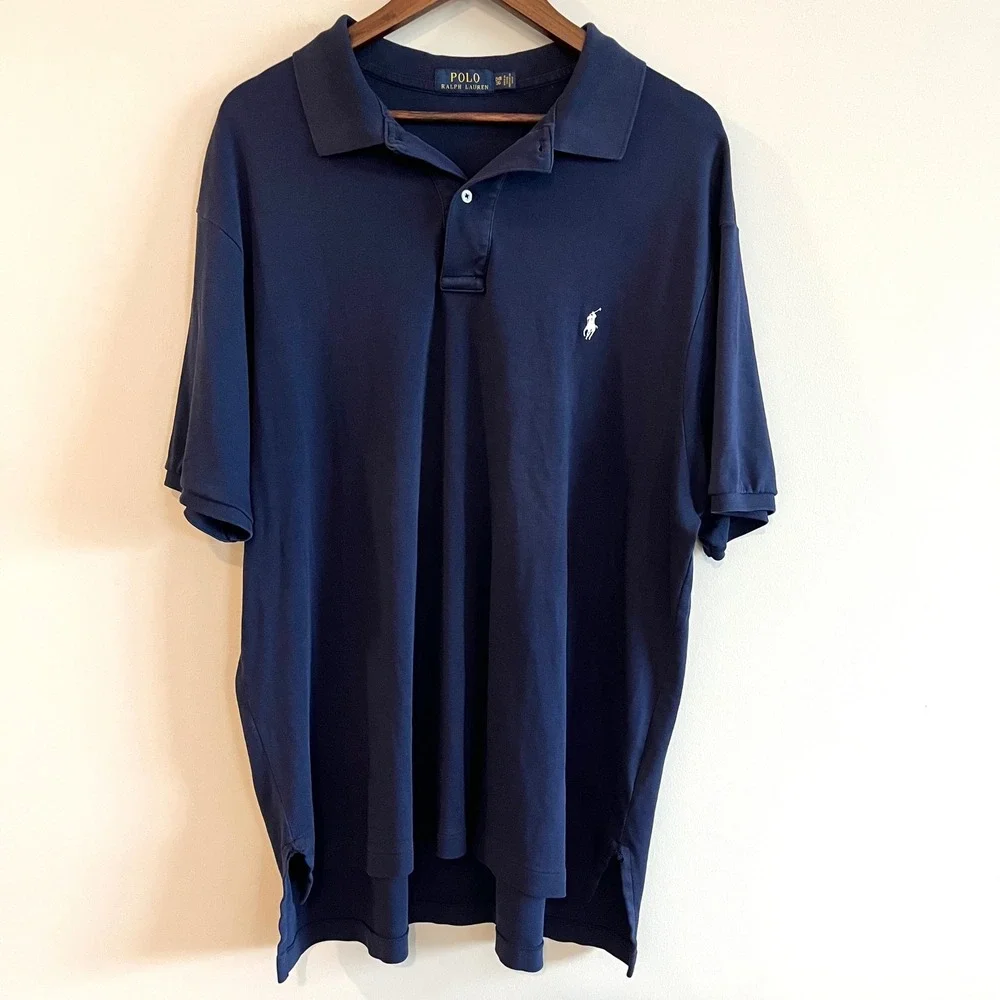 Polo Ralph Lauren Mens Navy Blue Cotton Short Sleeve Polo Shirt 2XB